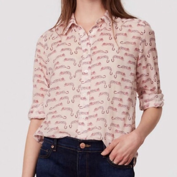LOFT Tops - LOFT Cheetah shirred Softened Shirt Pink Blouse